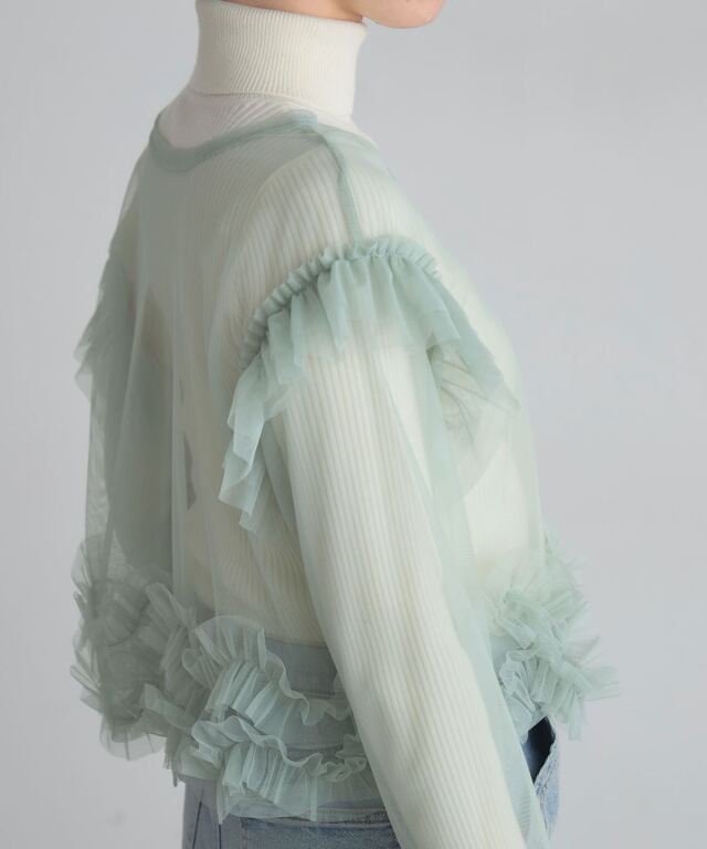 美香さん着用】前後2WAYフリルチュールシアートップス