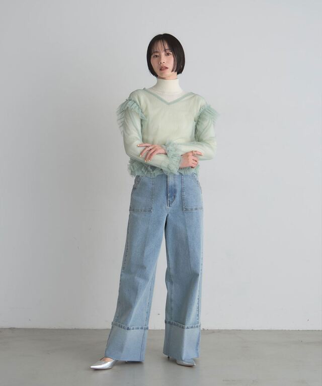 美香さん着用】前後2WAYフリルチュールシアートップス