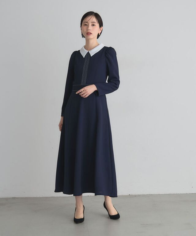 美香さん着用】2WAY襟配色ステッチワンピース