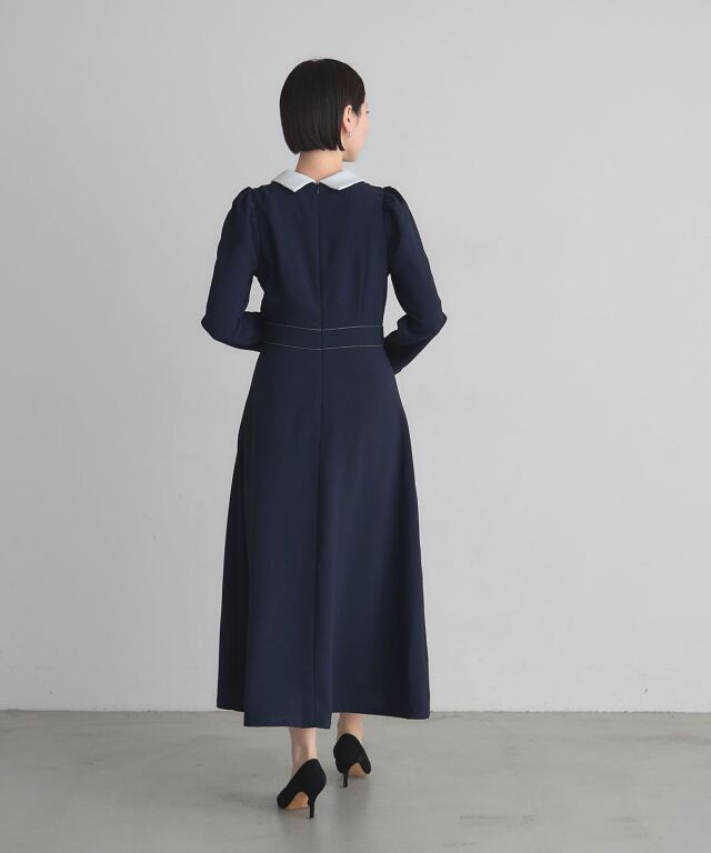 美香さん着用】2WAY襟配色ステッチワンピース