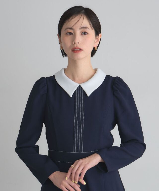 美香さん着用】2WAY襟配色ステッチワンピース