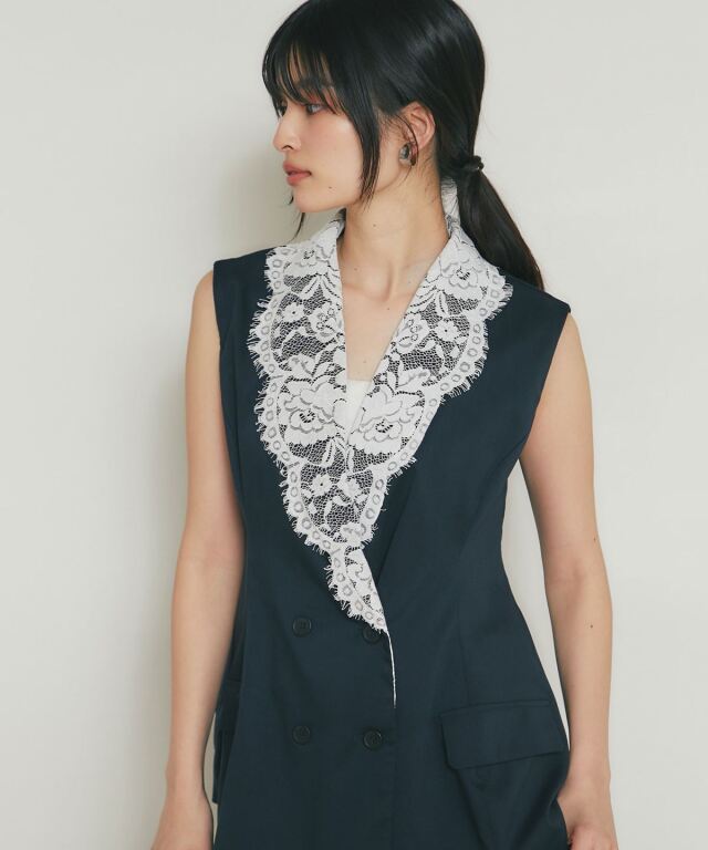 【美品】Diagram ツイード ペプラムヘムレース トップスセット グレー×黒 GRACE CONTINENTAL - 【美品】Diagram ツイード ペプラムヘムレース