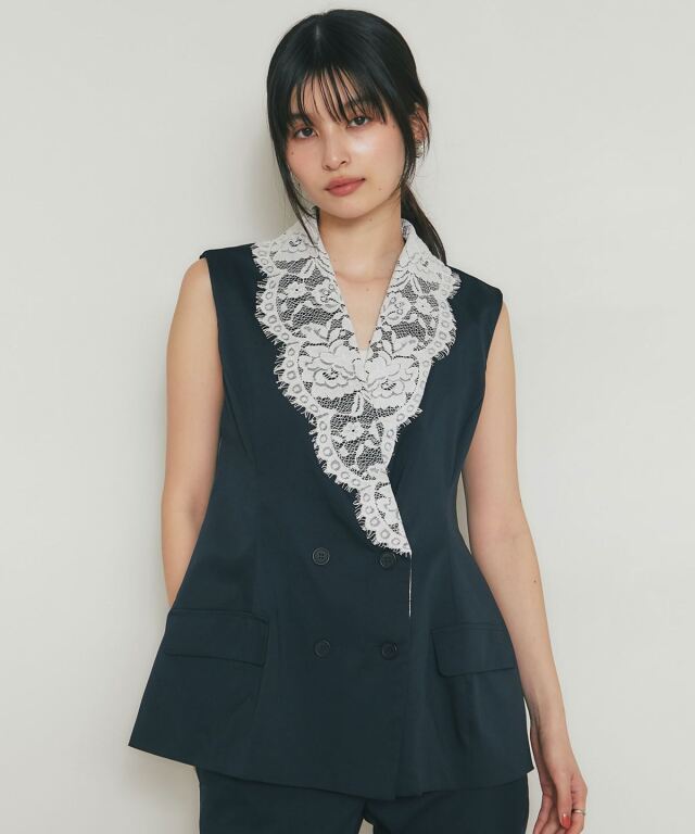 レースカラーペプラムジレ  【セットアップ対応】