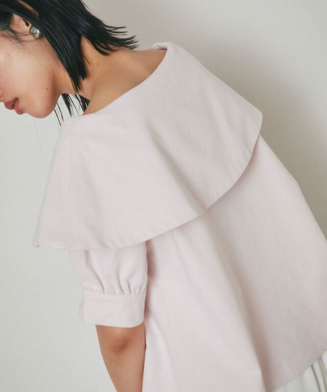ビック衿アシメトリーデニムシャツ