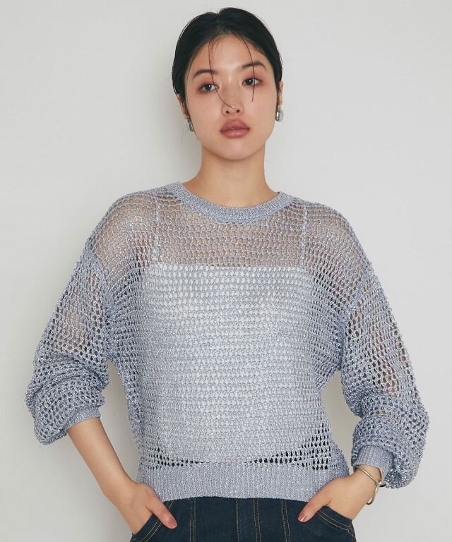 新品 The rejoice ラメ混メッシュTニット チャコール サマーニット ラメメッシュニット