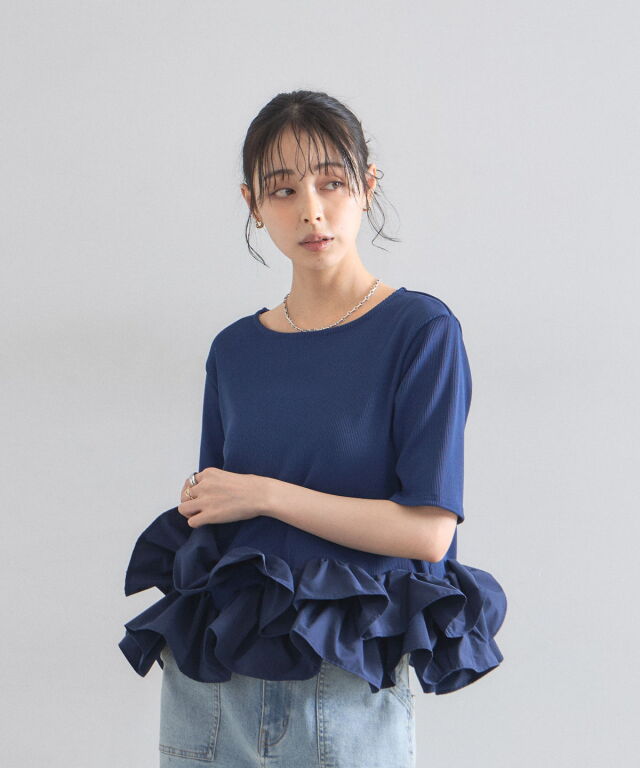 期間限定価格★maison de dolce トップス 裾フリルリブカットプルオーバー