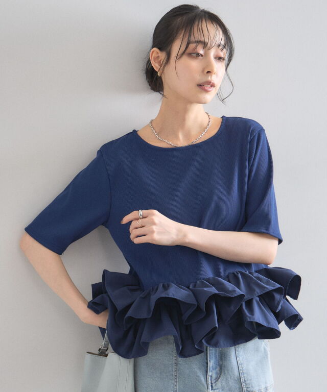 ブル出品 裾フリルリブカットプルオーバー