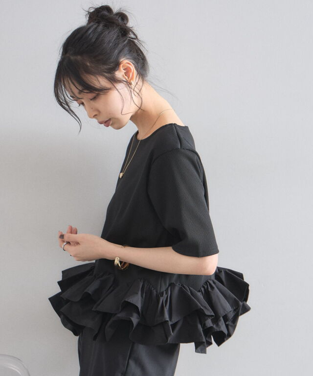 裾フリルリブカットプルオーバー