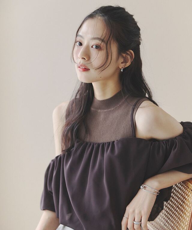 バルーンレイヤードニットトップス