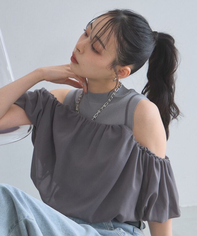 バルーンレイヤードニットトップス
