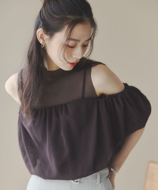 バルーンレイヤードニットトップス