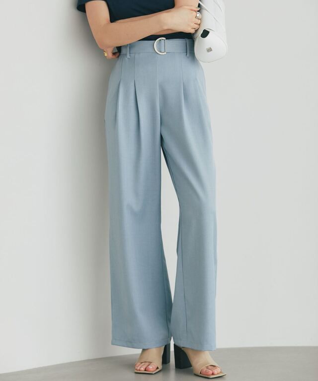 ベルト付き美脚シルエットタックパンツ