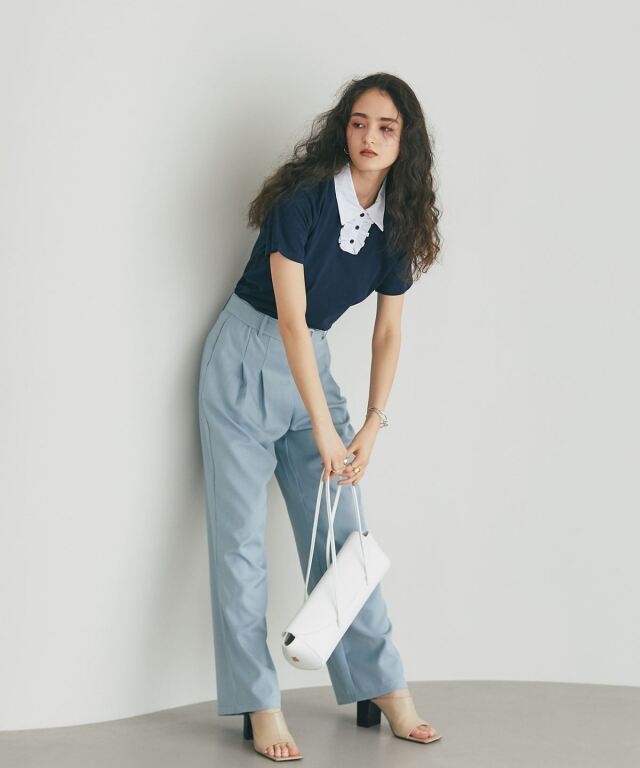 ベルト付き美脚シルエットタックパンツ