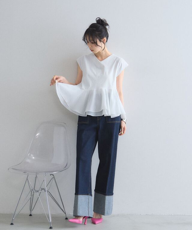 シフォンドッキングフレアブラウス