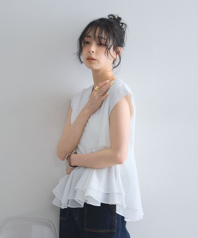 シフォンドッキングフレアブラウス