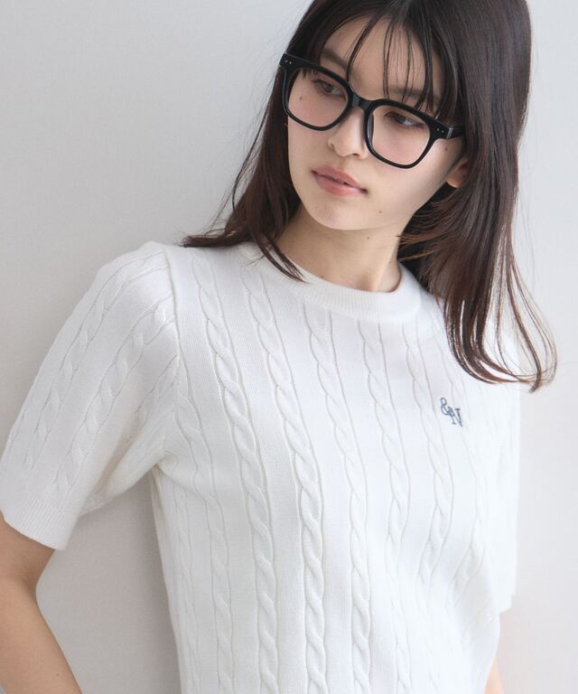 衿付きミニケーブルエンブロイダリーニットプルオーバー