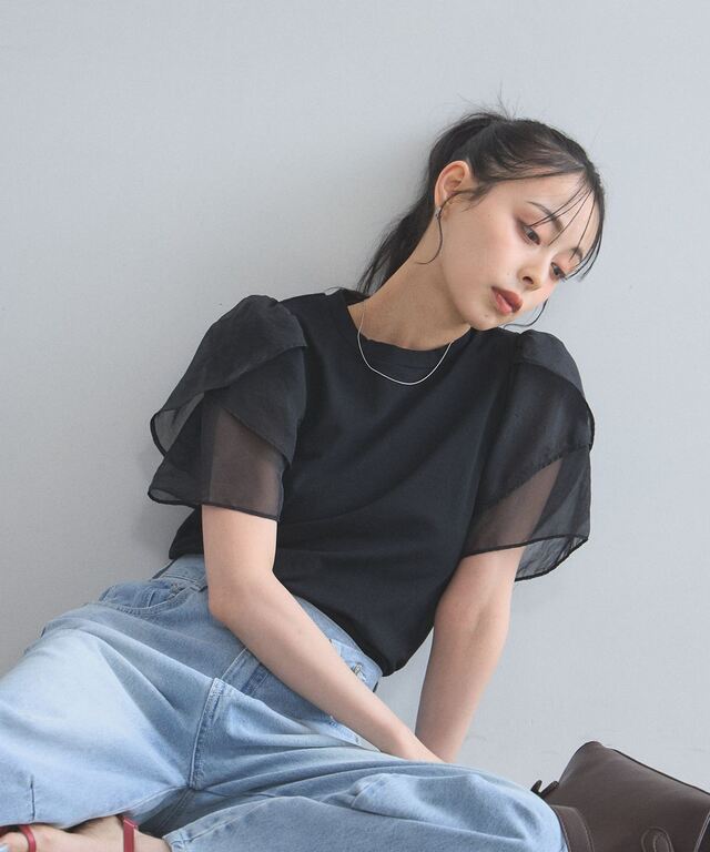 シアーチューリップスリーブカットソー
