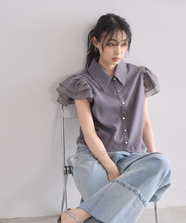 美香さん着用】シアーフレア袖ブラウス