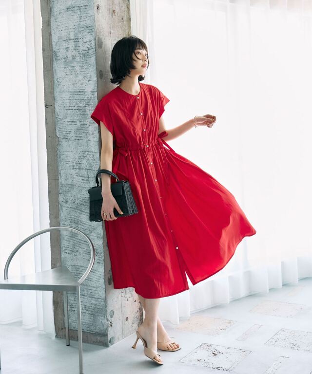林田岬優さん着用】サイドリボンブザムシャツワンピース