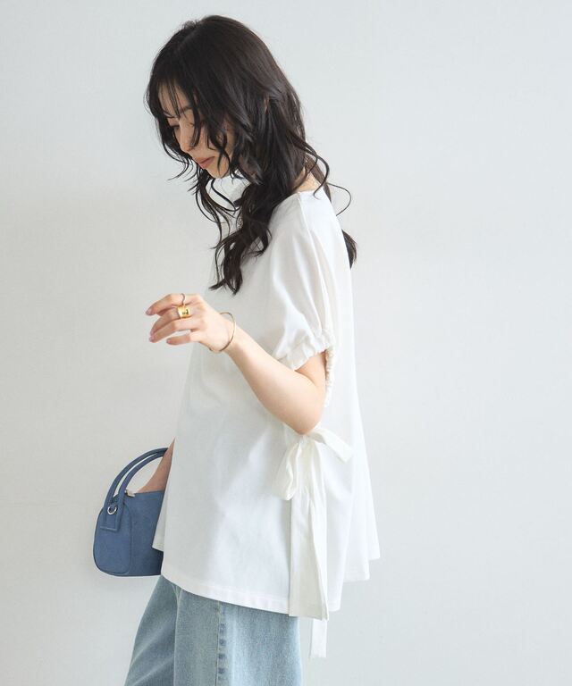 接触冷感・汗染み防止・UVカット】サイドリボンTシャツ