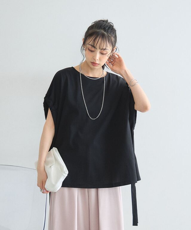 接触冷感・汗染み防止・UVカット】サイドリボンTシャツ