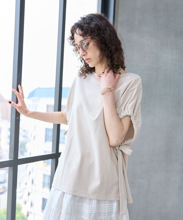 接触冷感・汗染み防止・UVカット】サイドリボンTシャツ