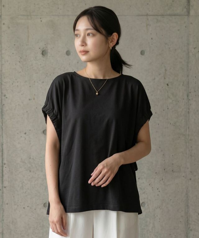 接触冷感・汗染み防止・UVカット】サイドリボンTシャツ