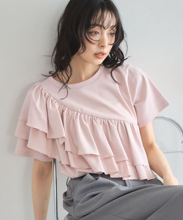 接触冷感・汗染み防止・UVカット】2段フリルTシャツ