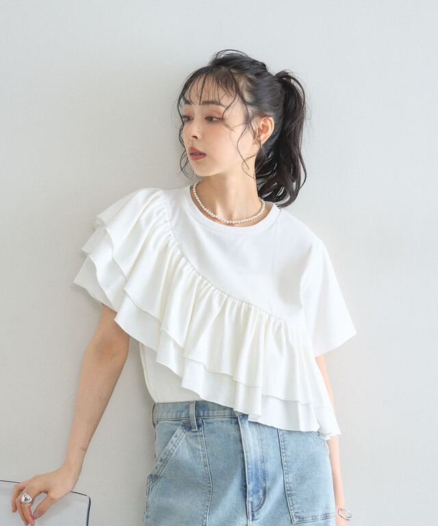 接触冷感・汗染み防止・UVカット】2段フリルTシャツ