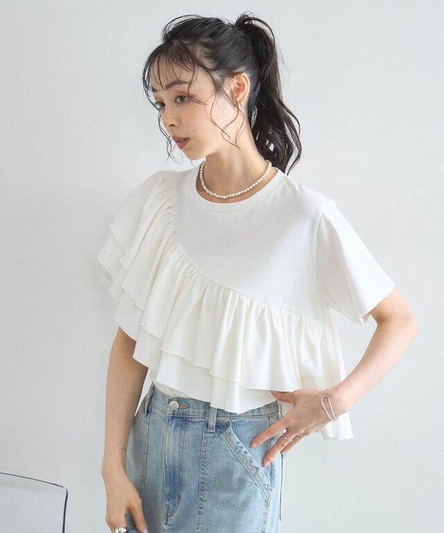 接触冷感・汗染み防止・UVカット】2段フリルTシャツ