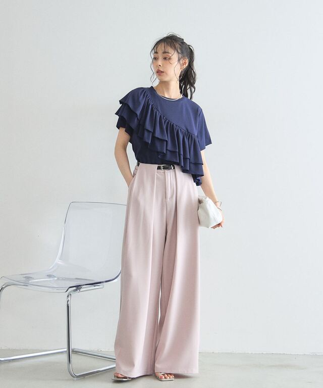 ゆきページ 接触冷感・汗染み防止・UVカット】2段フリルTシャツ