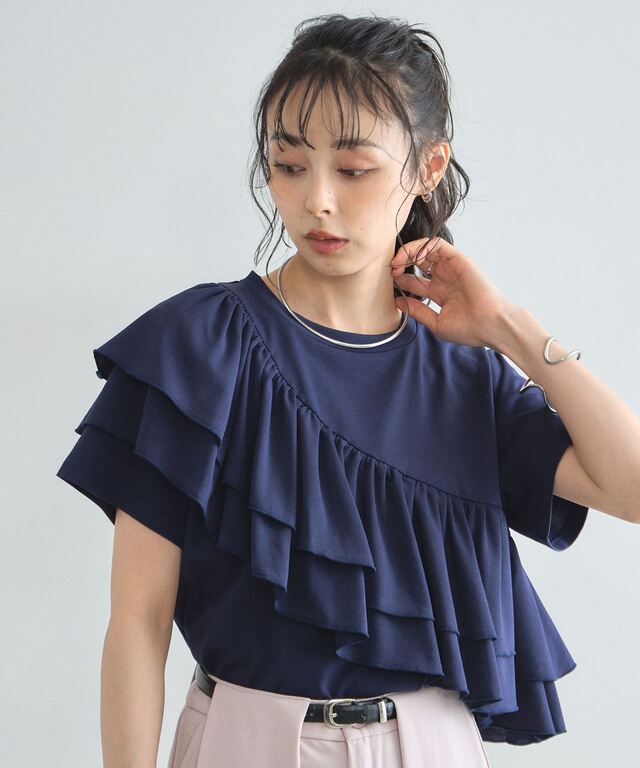 接触冷感・汗染み防止・UVカット】2段フリルTシャツ