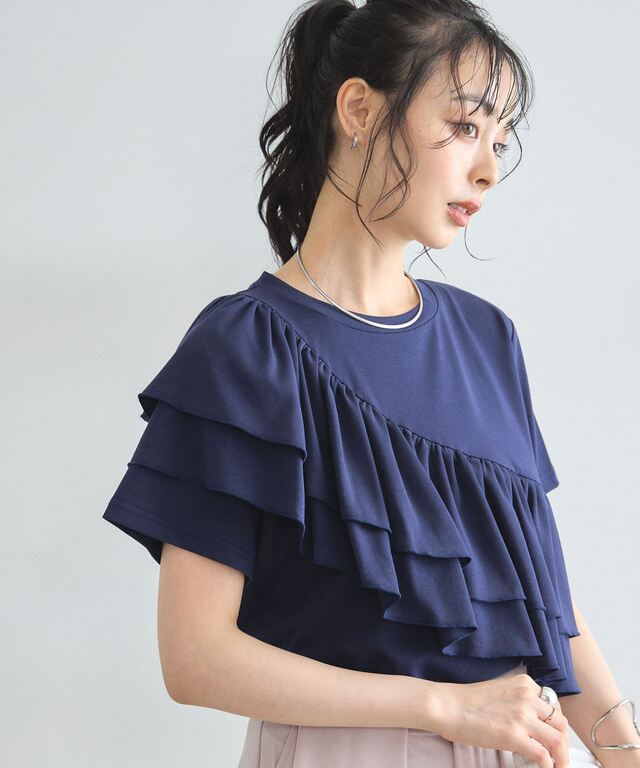 接触冷感・汗染み防止・UVカット】2段フリルTシャツ
