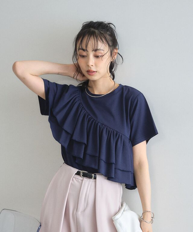 接触冷感・汗染み防止・UVカット】2段フリルTシャツ
