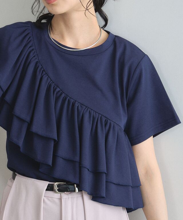 接触冷感・汗染み防止・UVカット】2段フリルTシャツ