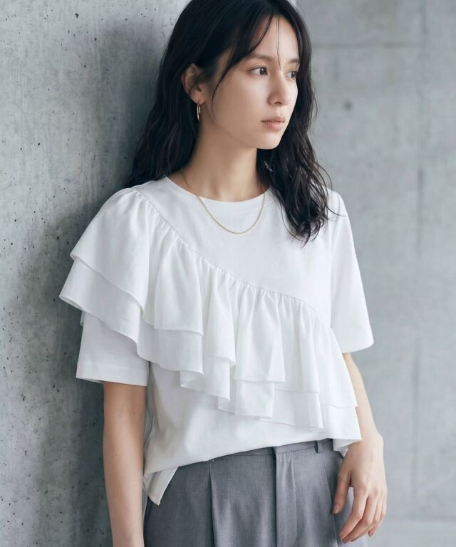接触冷感・汗染み防止・UVカット】2段フリルTシャツ