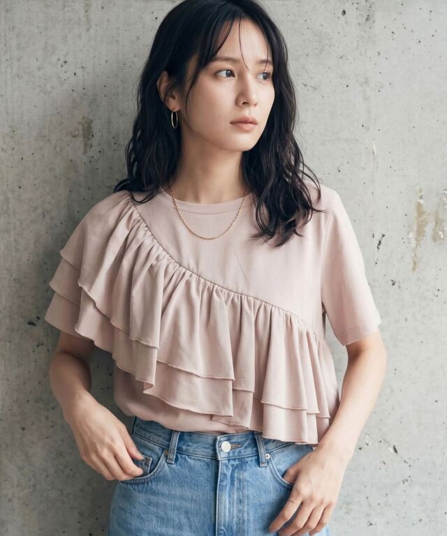 接触冷感・汗染み防止・UVカット】2段フリルTシャツ
