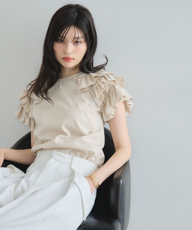 接触冷感・汗染み防止・UVカット】袖フリルTシャツ