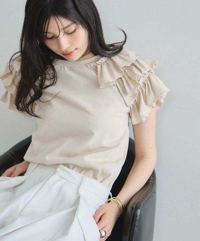 接触冷感・汗染み防止・UVカット】袖フリルTシャツ