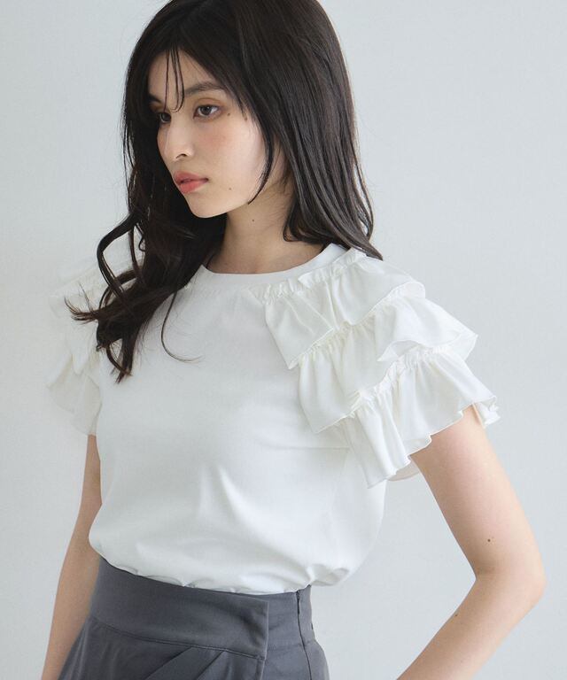 接触冷感・汗染み防止・UVカット】袖フリルTシャツ