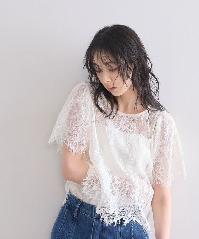 美香さん着用】 スカラップレーストップス