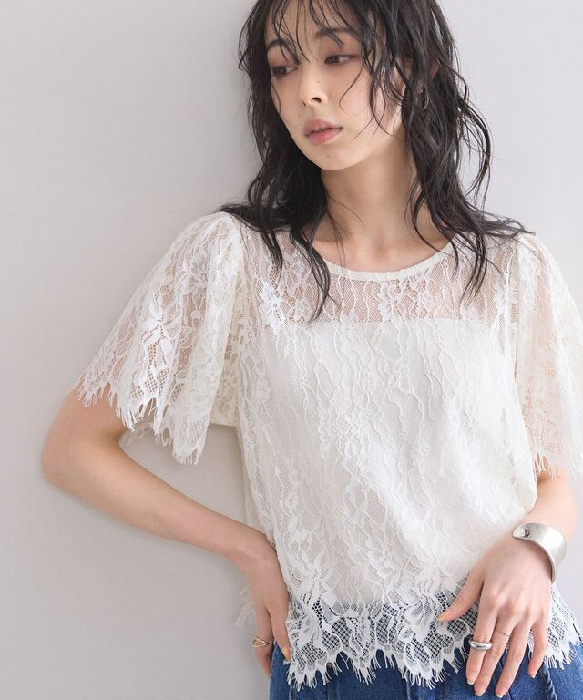 美品　ジュンヤワタナベ　レース　トップス 美香さん着用】 スカラップレーストップス