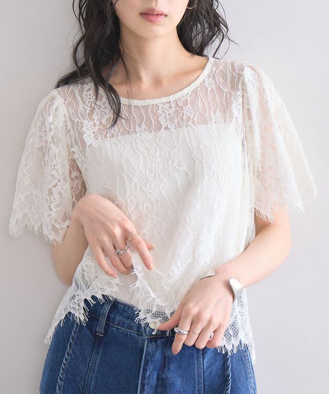 美香さん着用】 スカラップレーストップス