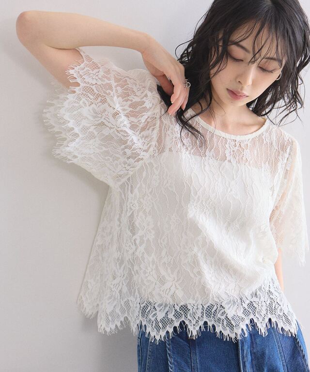 美香さん着用】 スカラップレーストップス