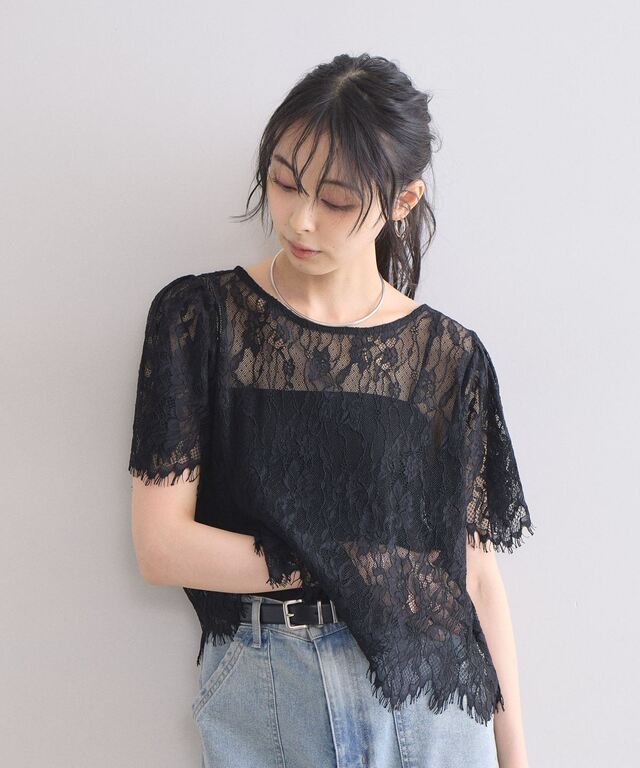 美香さん着用】 スカラップレーストップス