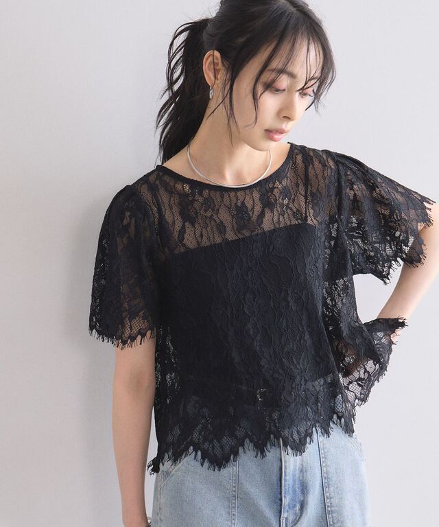 美香さん着用】 スカラップレーストップス