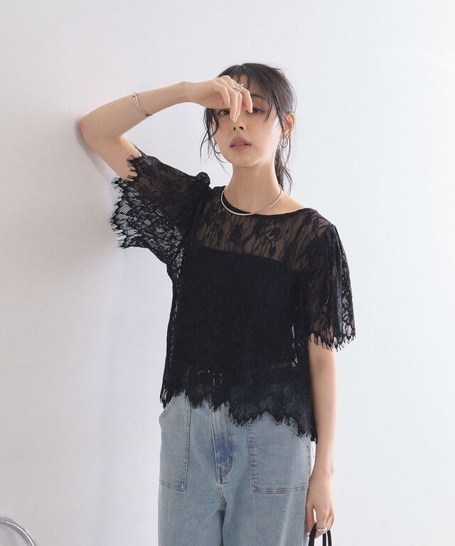 美香さん着用】 スカラップレーストップス