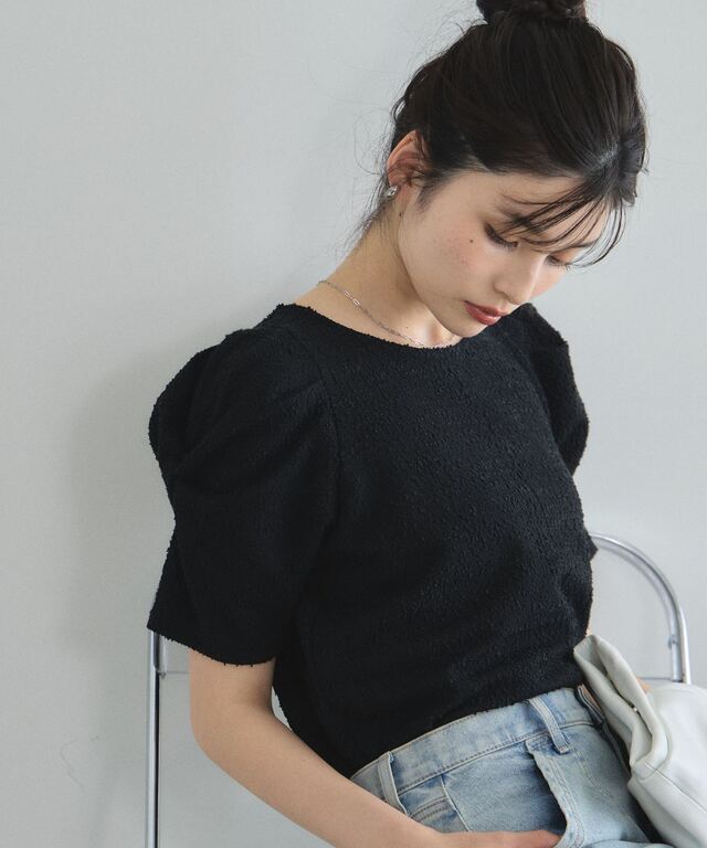 林田岬優さん着用】ライトツイードコンシャススリーブトップス