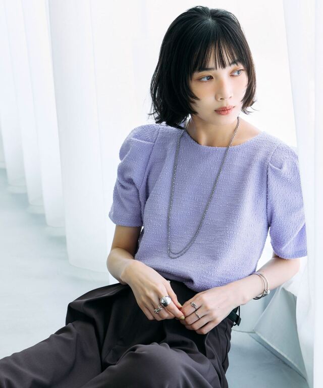 林田岬優さん着用】ライトツイードコンシャススリーブトップス
