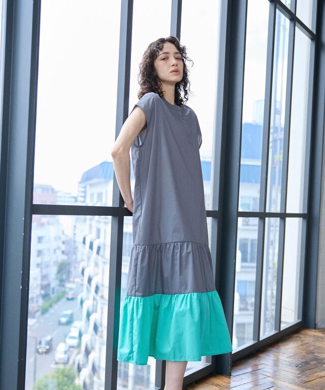 配色ティアードワンピース